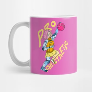 robotic prosthetic limbs. the disabled enabled. cartoon girl playing  volleyball Mug